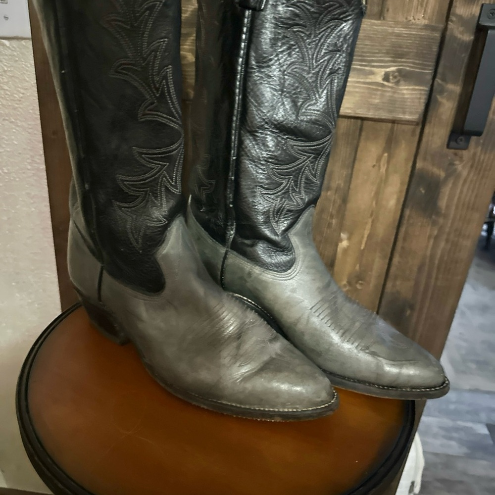 Men's Black and Gray Western Cowboy Boots Texas Brand - Picture 7 of 10
